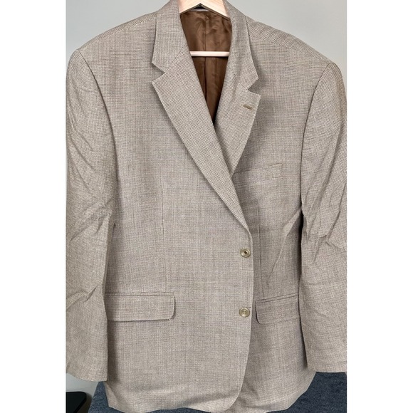 Ralph Ralph Lauren Silk Wool Beige Multicolor Houndstooth Blazer Sport Coat‎ 50R - Picture 1 of 9